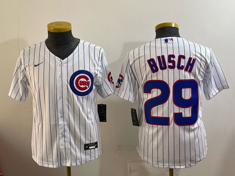 Youth Chicago Cubs #29 Busch White Stripe Game 2026 Nike MLB Jersey style 006